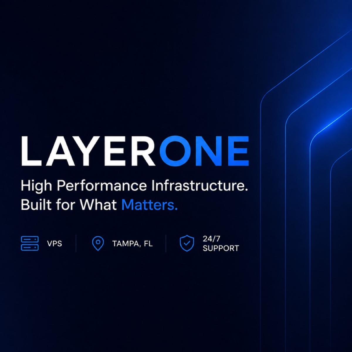 LayerOne square Open Graph image: High Performance Infrastructure. Built for What Matters.